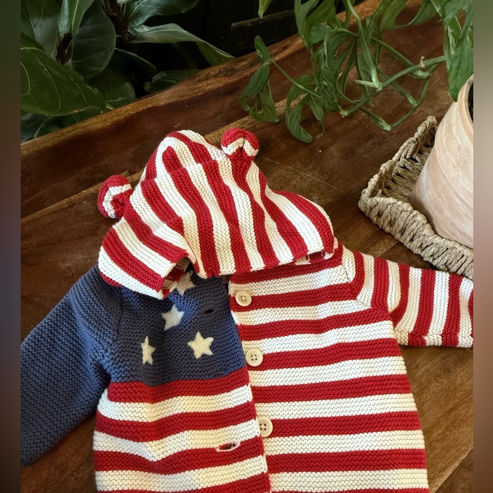GAP Red and White Striped Baby Hoodie with Blue Star Sleeve